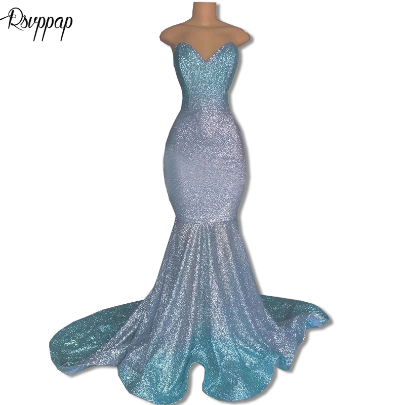 

Long Prom Dresses 2020 Real Sample Mermaid Sweetheart Glitter Bling Sequin African Black Girl Prom Dress