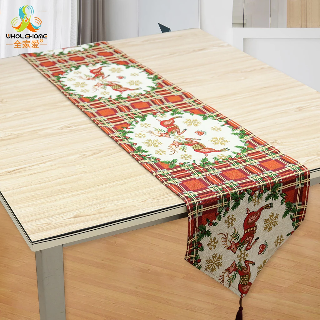 

Classic Retro American Style Table Runner 33x180cm Christmas Deer and Snowflakes Printed Table Cover Soft Cotton Fabric Xmas D