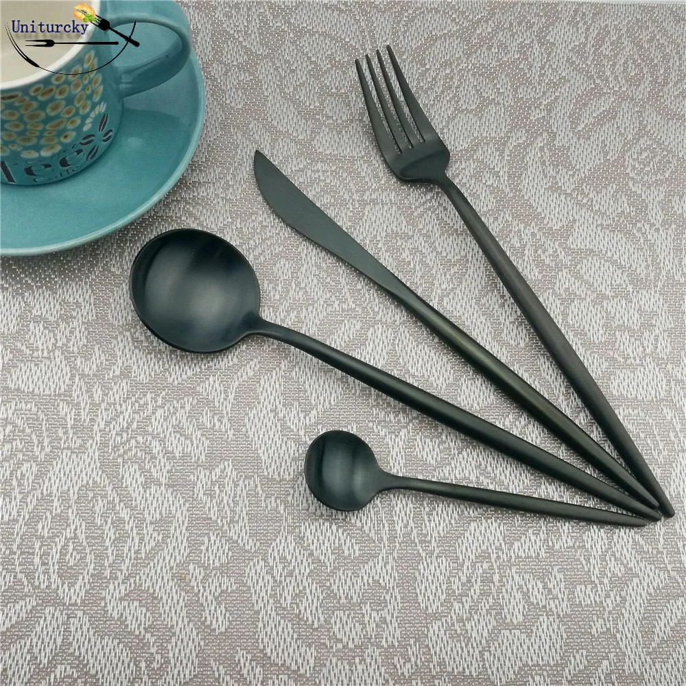 Juego de vajilla mate de 8 unids/lote, juego de cubiertos negro, vajilla de acero inoxidable 304, cuchillo, tenedor, cucharita, apto para lavavajillas, servicio seguro para 2|Juegos de vajilla| - AliExpress