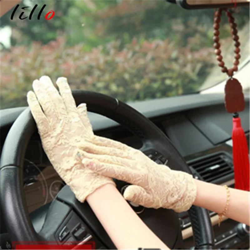 Летние женские тонкие кружевные перчатки автомобильные короткие перчатки с защитой от УФ-лучей перчатки для невесты черные модные