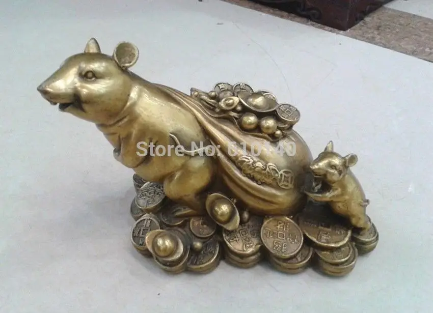 

Chinese Copper Zodiac Rat Money Coin Bag Bronze Statue