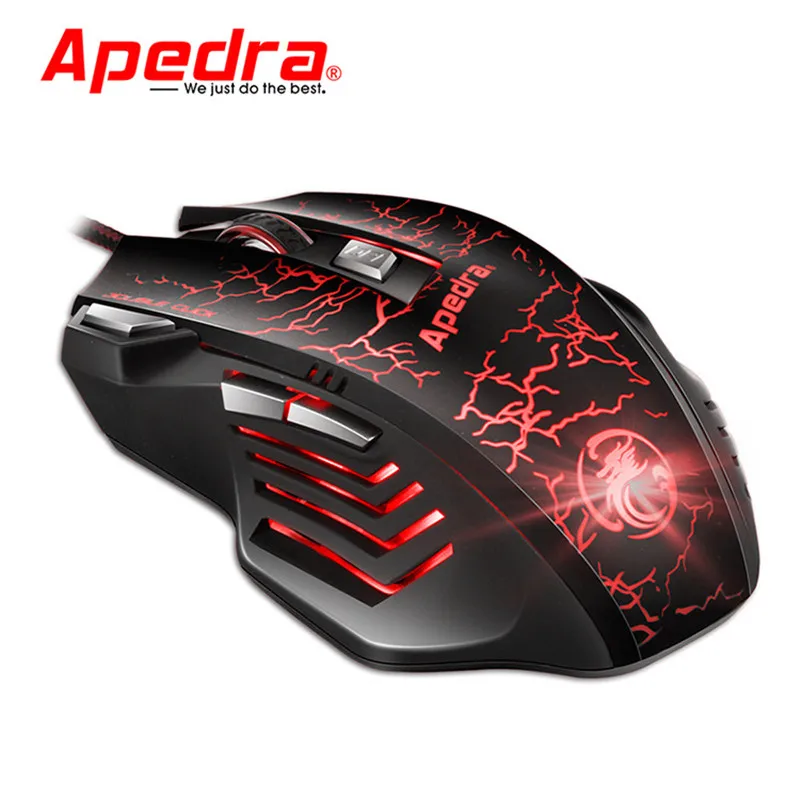 Apedra A7 светодиодный оптический 7 кнопок Проводная игровая мышь USB 3200DPI оптическая