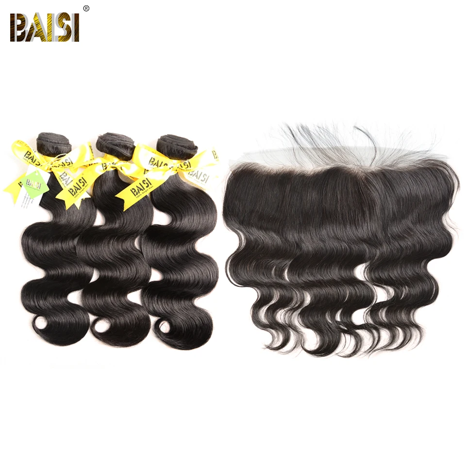 

BAISI Hair Brazilian Virgin Body Wave Hair 100% Unprocessed Human Hair 3 Bundles with 13x4 Lace Frontal