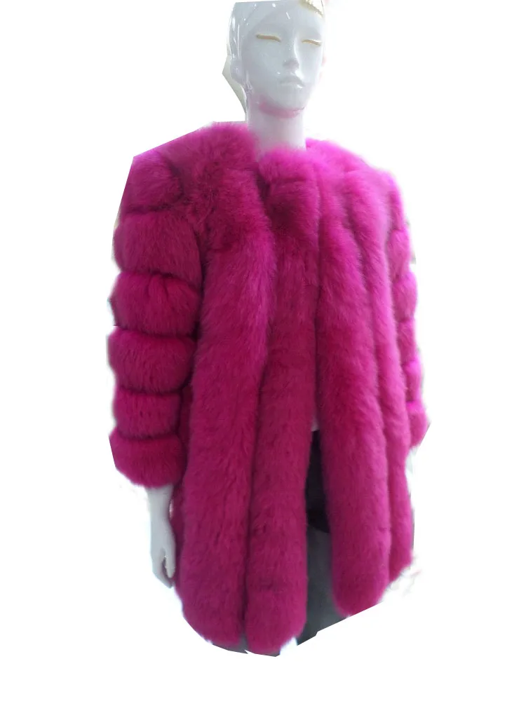 Long real fox fur coat