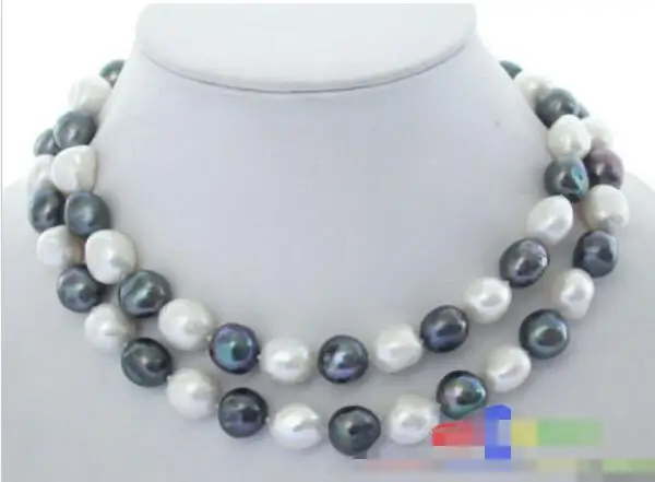 

Free shipping hot sale Women Bridal Wedding Jewelry >>30" 15MM BLACK WHITE BAROQUE FRESHWATER PEARL NECKLACE