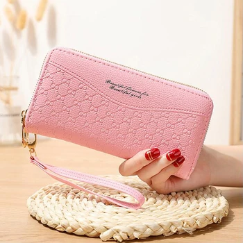 

Double zipper ladies clutch bag long section large capacity double card holder clutch bag PU leather multi-function printing 2 f
