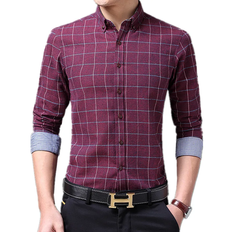 

2019 men's shirt casual Plaid long sleeve Business Slim Fit Spring Autumn Comfort soft shirts Cotton Leisure Style Male Clothing