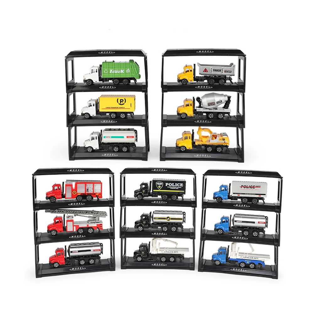 Engineering Car Model Set 1:64 Mini Toys Cars 3pcs Alloy Plastic Diecasts + Display Stand Gift For Kids (L:W:H)12:4:5Cm | Игрушки и