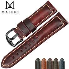 MAIKES Watch accessories fashion red watchband 22mm 24mm 26mm genuine leather watch strap black buckle watch band for Panerai MAIKES Watch accessories fashion red watchband 22mm 24mm 26mm genuine leather watch strap black buckle watch band for Panerai