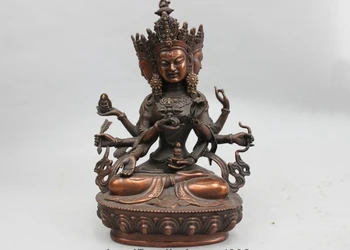

Chinese Bronze Three Face Eight Arms Avalokitesvara kwan-yin Guan Yin Statue