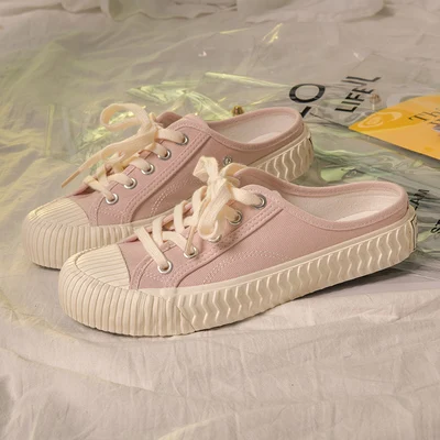 Парусиновая обувь; летние тапочки; Повседневная обувь; яркие цвета; Лоферы без шнуровки на толстой подошве; шикарная Вулканизированная обувь для девочек; Размеры 35-40 - Цвет: Розовый