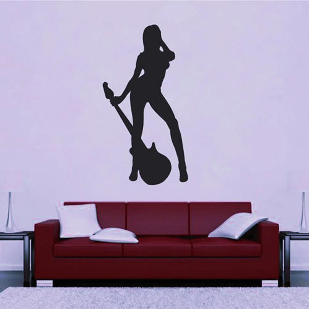 Сексуальная девушка гитарист стикер стены Декор наклейки гитара Рок музыка