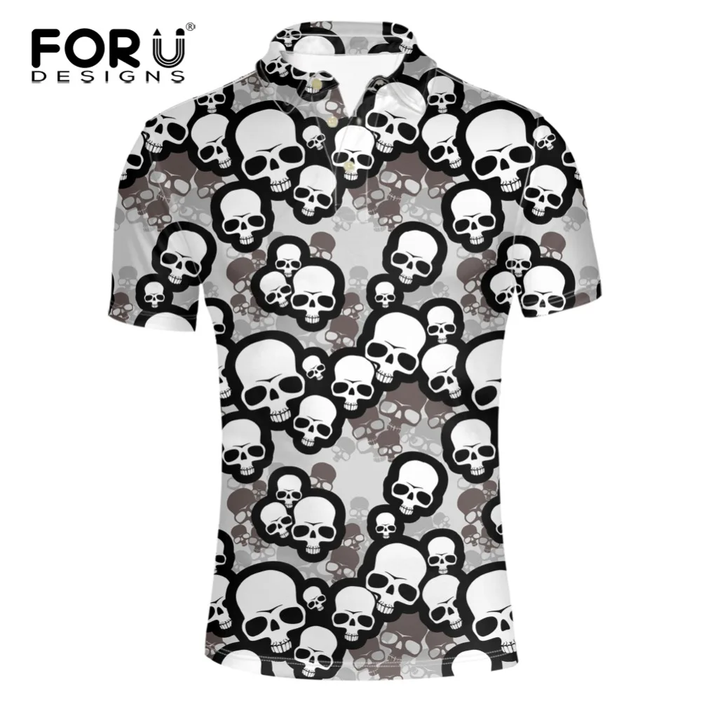 

FORUDESIGNS Summer Mens Casual Polo Shirts Skull Dot Print Black Brands Clothing Man's Clothes Slim Homme Tops Short Sleeve 2018