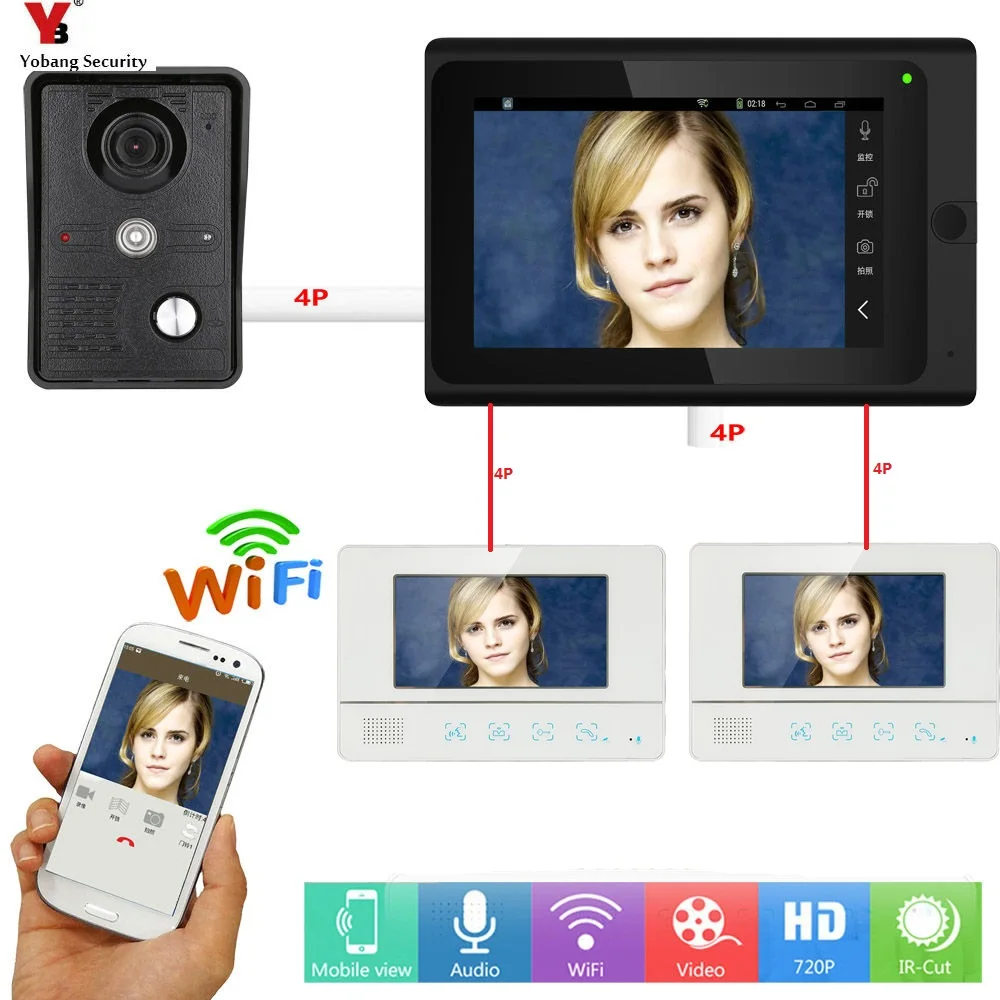 Yobang безопасности Видео домофон камера 7 дюймовый hd-монитор Wi Fi Беспроводной телефон двери дверные звонки приложение управление домофон