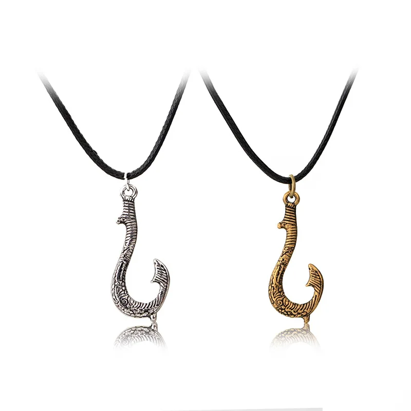 

Moana Necklace Maui Fishing Hook Pendant with Leather Rope Tuna Hook Pendant Hei Matan Fish Hook Movie Jewelry
