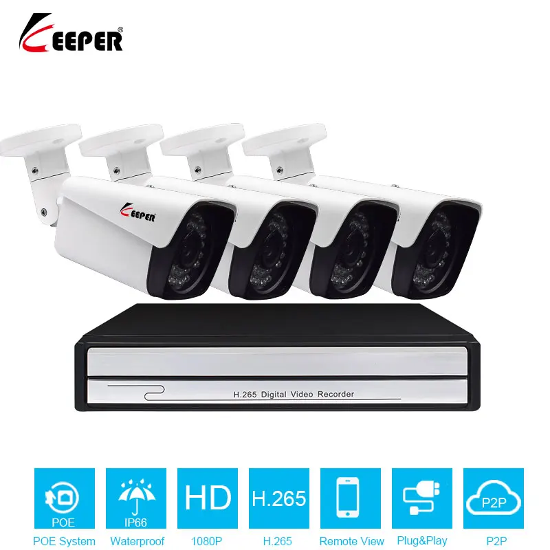 H.265 4CH POE 1080 P NVR CCTV Системы 2.0MP Открытый IP Камера HD 1080 P NVR Регистраторы видео безопасности Камера наблюдения Системы