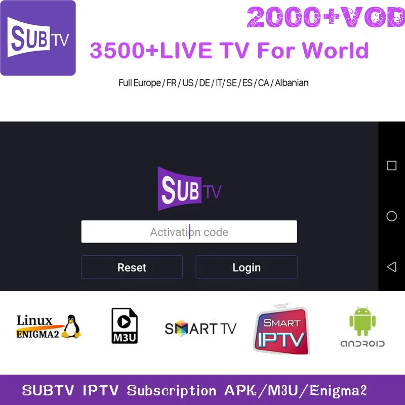 

Extra Fee IPTV M3U Subscription UK Italia Portugal French Spanish Turkish SUBTV Code M3u Enigma Smart World TV for Android box