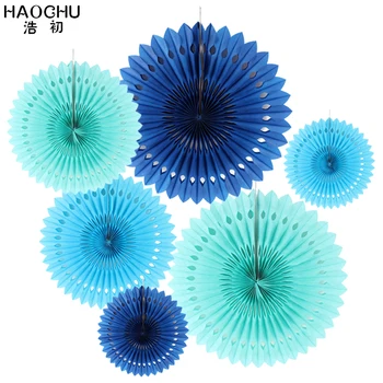 

HAOCHU 6pcs/Set Mixed Colors Openwork Paper Fans Flower Happy Brithday Party Romantic Wedding New Year Decoration Backdrop DIY