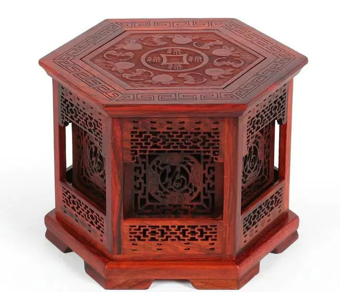 5" Dalbergia Wooden Incense Box Burner Chinese Wood Sculpture Home