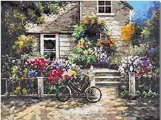 MaHuaf-W1168 bicycle placed at the gate DIY Painting Kit Paint By Numbers Kit DIY Oil Painting On Canvas Gifts Wall Art 