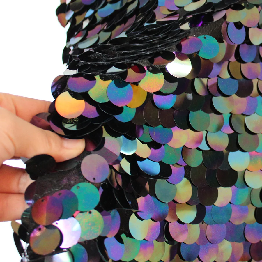 Большие блестки(18 мм) Переливающаяся блестящая ткань с вышивкой разноцветная ткань для одежды вечерние украшения на Рождество 5" в ширину - Цвет: Iridescent B