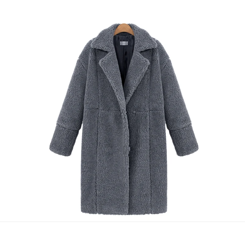 2018 Winter Coat Women Turn-down Collar Long Sleeve Covered Button Loose Long Lamb Coats Outerwear casaco feminino