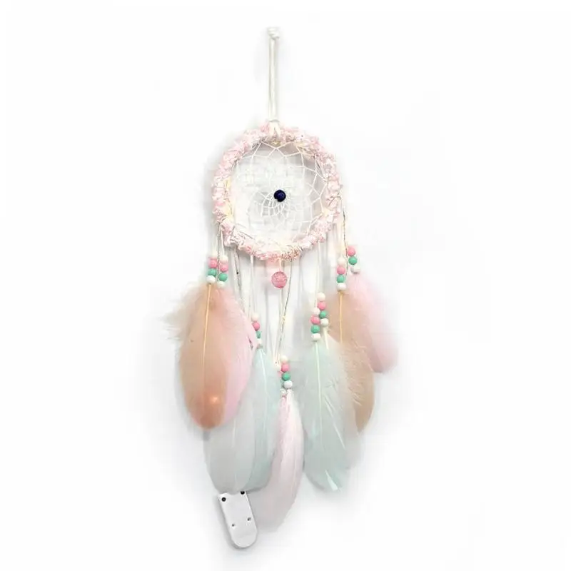 50 см Романтический перья бусы светодиодный свет Dream Catcher Спальня висит кулон Декор