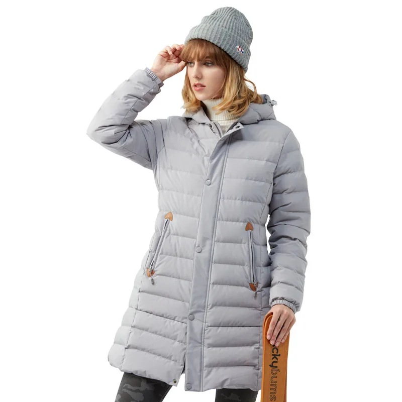 Женское зимнее теплое пальто с защитой от ветра, одежда для улицы, теплая, морозостойкая, тонкая, длинная, белая, утиный пух, куртки для женщин - Цвет: Серый