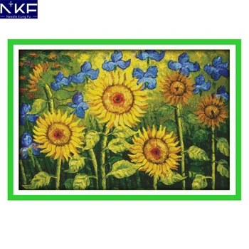 

NKF Oil painting sunflowers scenery style beautiful cross designs needlecraft kits counted cross stitch sets for home decoration