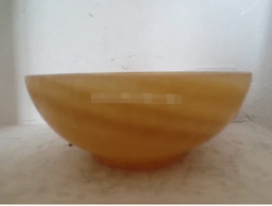 

B0601 416Art Collectible chinese Handmade Yellow jade stone bowl wide 10 CM statue