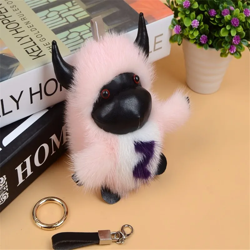 

2017 new 100% genuine mink lightning cattle Meng pet bag pendant ornaments car key ring play dead rabbit fur accessories