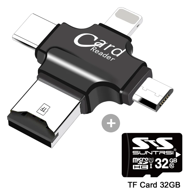 OTG USB флеш-накопитель Micro SD/TF карта 8 ГБ 16 ГБ 32 ГБ кардридер для Iphone/Android/type C 3 в 1 OTG флеш-накопитель 64 Гб карта памяти - Емкость: 32G card reader