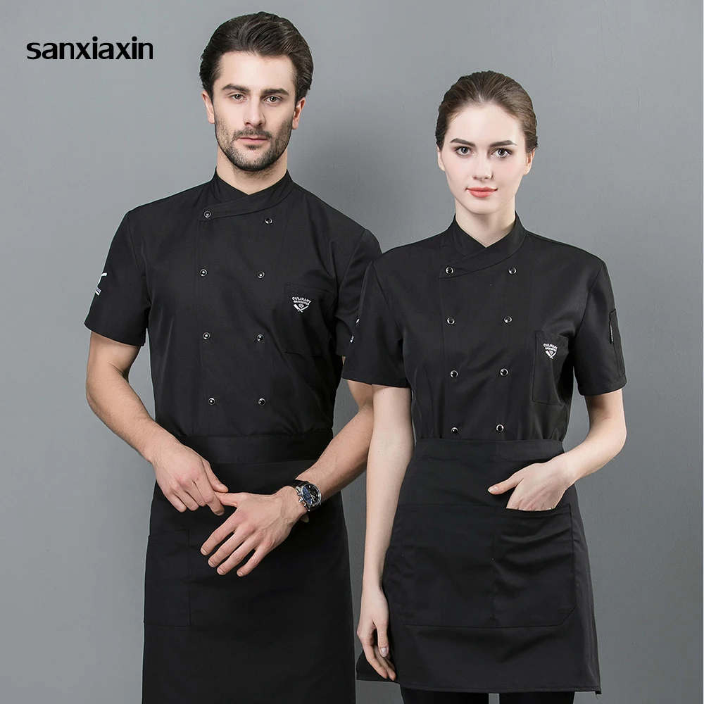 

double breasted short sleeves Chef Jackets high quality Food Service chef uniforms hotel restaurant catering chef clothes M-4XL