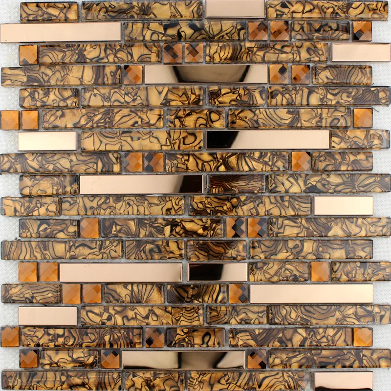 11 sheets amber glass rose gold stainless steel interlocking glass tile