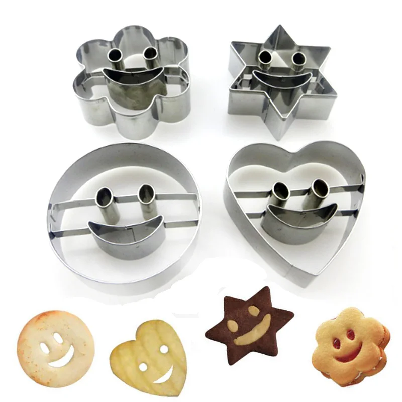 

1Set(4Pcs) New Nice Stainless Steel Smiling Face Emoji Biscuit Cookie Cutter Cake Decorating Mold DIY Baking Mould Bakeware