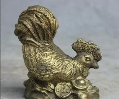 Folk Chinese Brass Fengshui 12 Zodiac Year Rooster Cock Wealth Success statue |