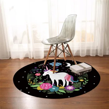 Rainbow Floral Unicorn Bedroom LivingRoom Round Carpets