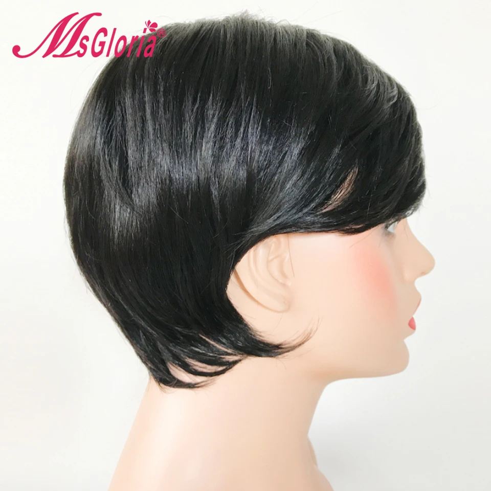 Msgloria бразильские волосы Remy человеческих волос парик дешевые 6 дюймов короткие прямые машины не кружева парики для женщин Цвет# 1B