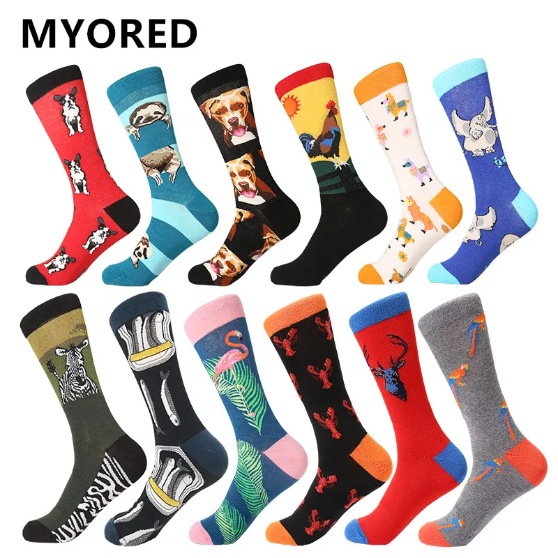 

MYORED 12pairs/Lot Men's Socks Fruit Patterns high quality combed cotton long sockken Leisure design men christmas gift socks