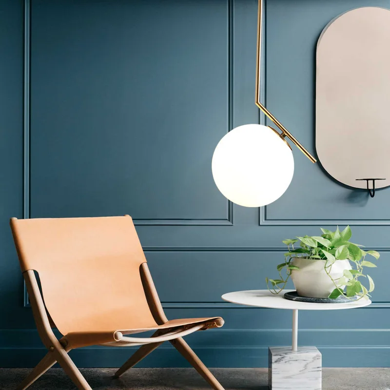 Modern Led Metal Pendant Lights Wrought Iron Glass Round Ball Brass Rod Hanging Lamp For Living Roo - 32916793009