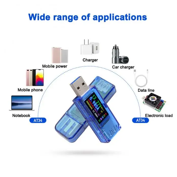 1 Pcs AT34 USB3.0 Tester IPS HD Color Screen Voltage Current Capacity Temperature TN99