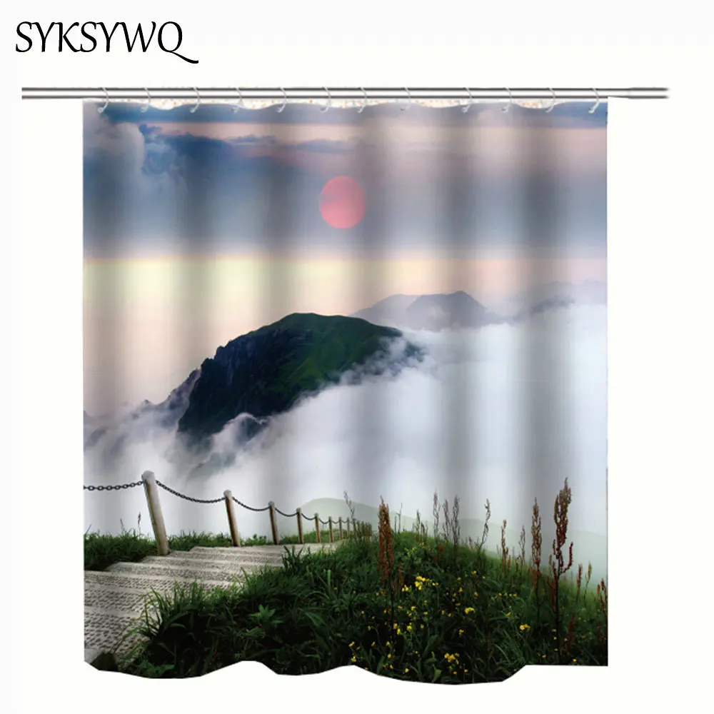 Mountain Landscape Fog Shower Curtain Bathroom Curtain Waterproof