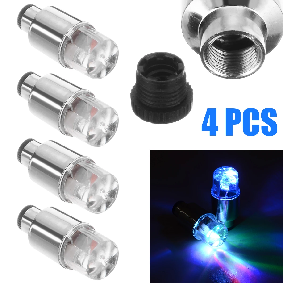 

Universasl 4pcs LED Dragonfly Car Wheel Tyre Tire Air Valve Stem Cap Light Auto Turn On Lamp Waterproof Random Color Blub