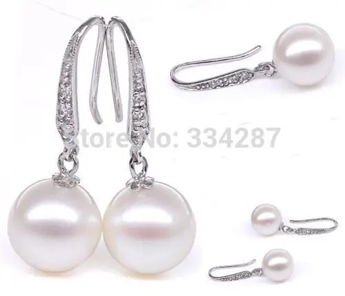 

Natural Nice White AAA+ Round 9-10MM pearl Dangle earrings 925 sterling silver