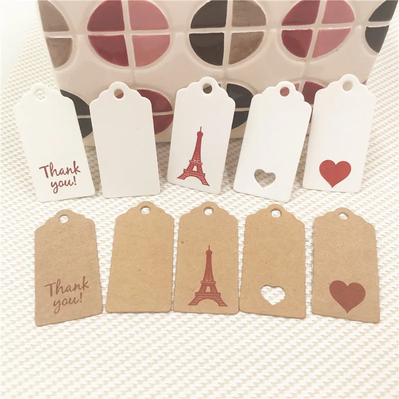 

100Pcs/lot 4x2cm Small Kraft Paper Card Price Tag Label For Gift Box Garments With Heart Shape Hollow Tags