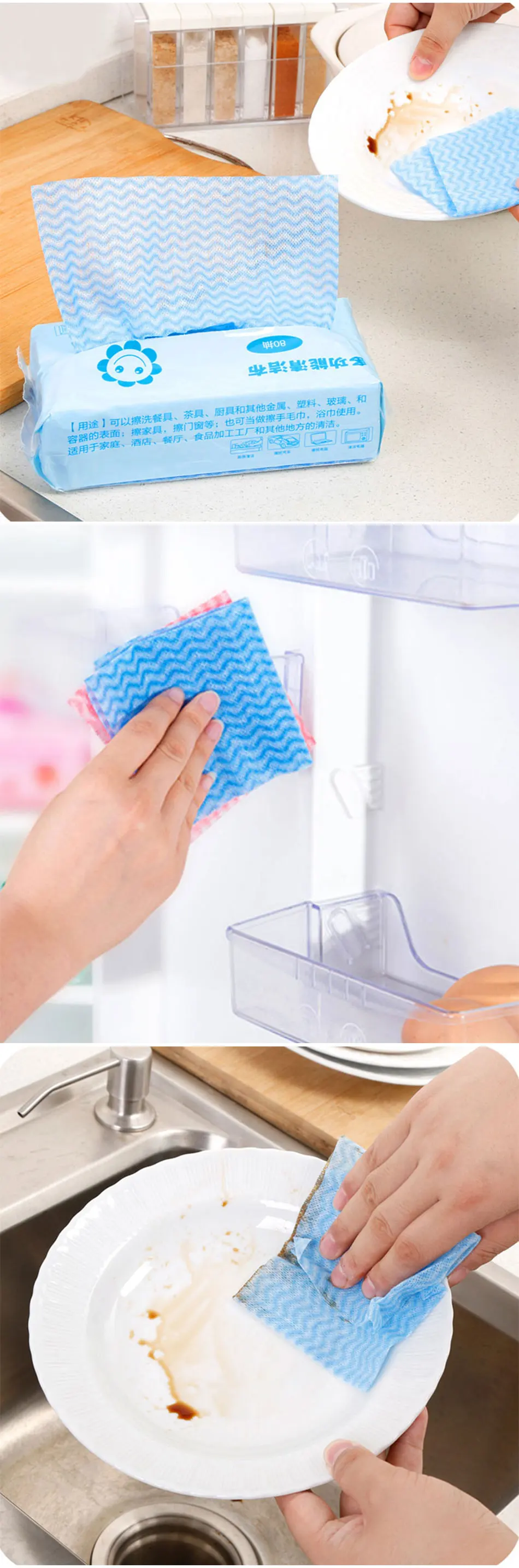 New Useful 80pcs Washing Dish Towel Environmental Disposable Magic Kitchen Cleaning Cloth Non-stick Oil Wiping Rags Towel Bag