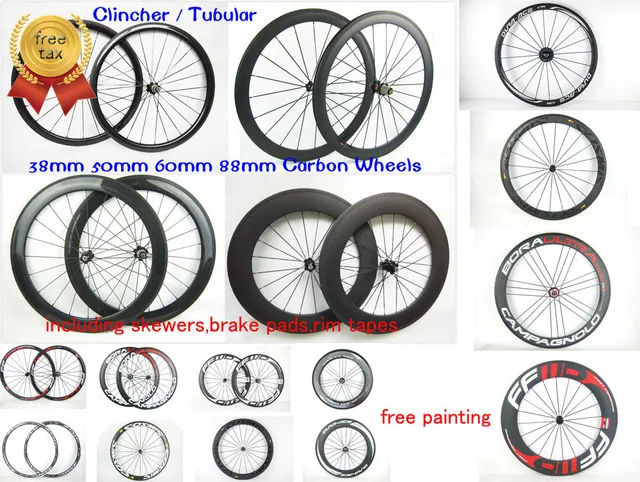 Cheap free tax 700C wheels carbon fiber bike 38mm,50mm,60mm,88mm, clincher,tubular cycling racing wheelset super light