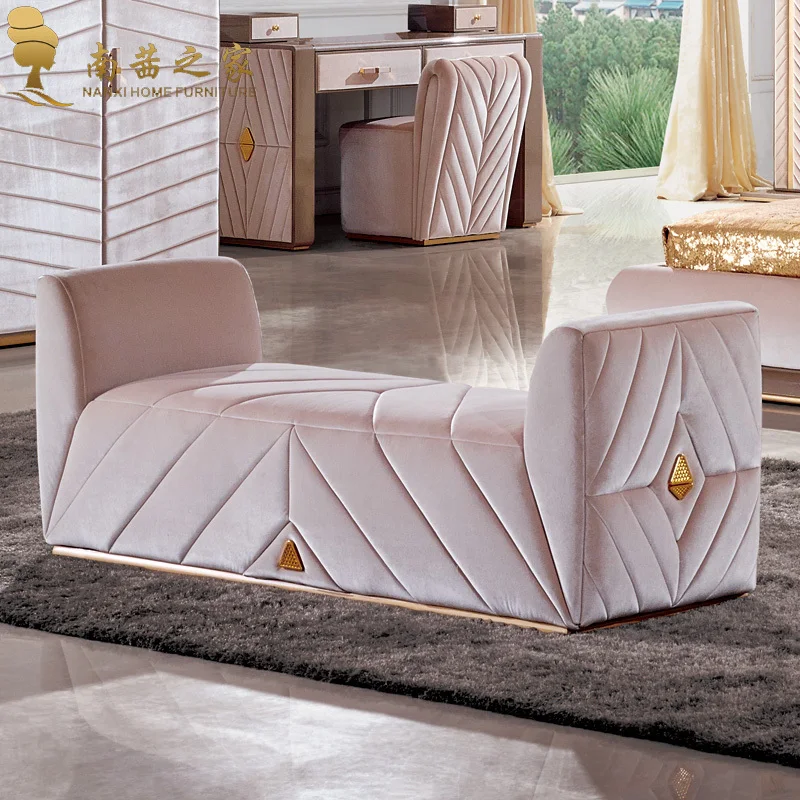 Modern Bedroom Furniture Bed End Chair Ottoman Fabric Sofa