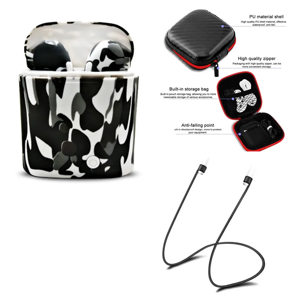 

camo I7S TWS Wireless earphone Bluetooth Earbuds Ture Twins Earpieces Stereo Music Headset with rope and earphones bag