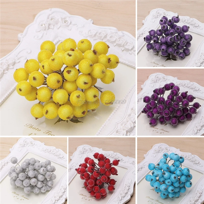 

40 Pcs Decorative Mini Christmas Frosted Fruit Berry Holly Artificial Flower